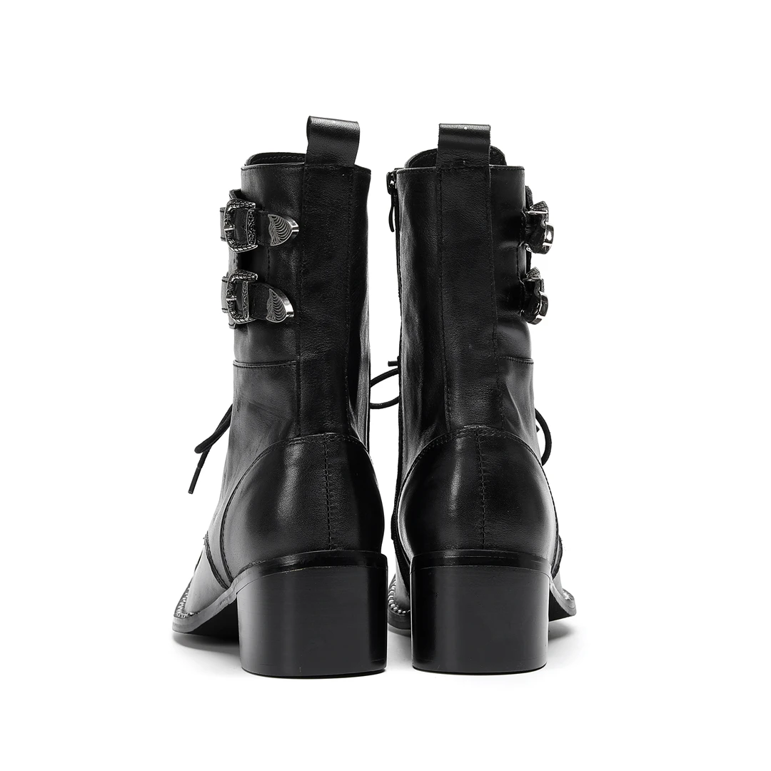 Schwarze Gürtelschnalle Weiches Leder Knöchel Herren Stiefel Westernstiefel Herren Spitzschuh Cowboy Schuhe Party Bota Masculina Herren, Große Größen – Detail 15