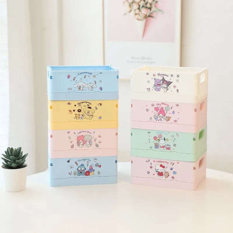 

New Sanrioed Storage Box Foldable Hello Kitty Kawaii Black Beauty My Melody Cinnamon Roll Anime Peripheral Table Stackable Gifts