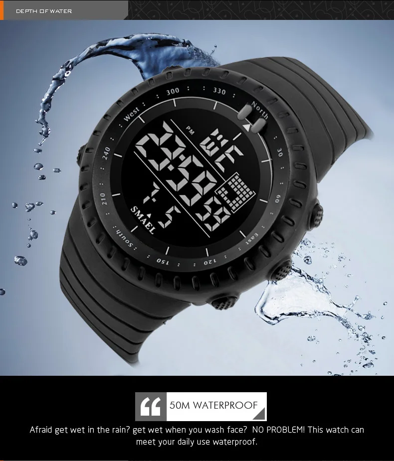 SMAEL 1237 Men's Digital Sport Watch - 50M Waterproof LED Backlight Alarm Stopwatch Chronograph Shock Resistant
