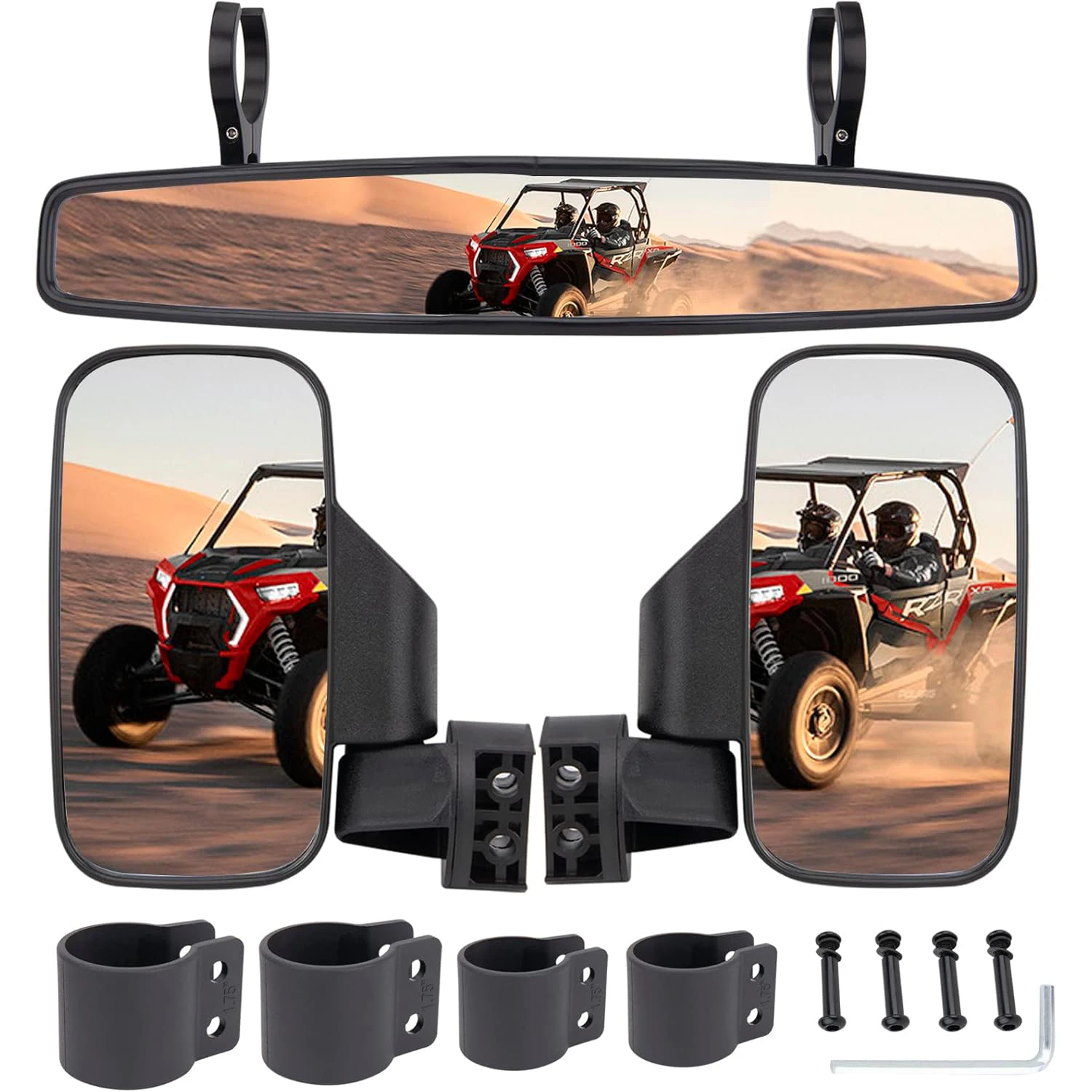 

UTV Side Rear View Mirror With 1.75" to 2" Roll Bar Cage Compatible for Honda Pioneer Yamaha Rhino With Center View Mirror