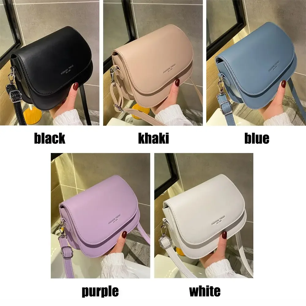 Trendy Saddle Shoulder Bag Women PU Leather Crossbody Bag Simple Solid Color Flap Messenger Bag Fashion Handbags Pouch