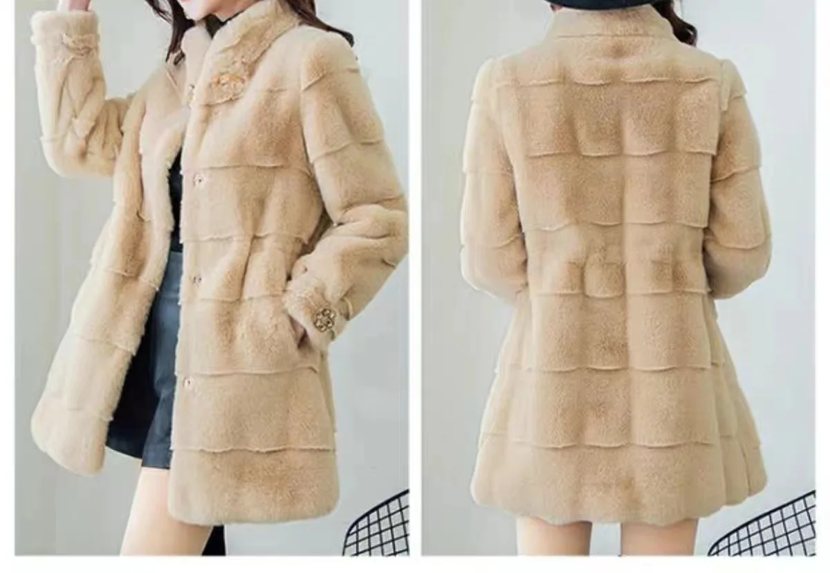 Jaket Bulu Imitasi Wanita 2026, Panjang Sedang, Kerah Tegak, Tebal, Hangat, Gaya Y2k, Jaket Streetwear Elegan, Ramping, Musim Gugur Musim Dingin