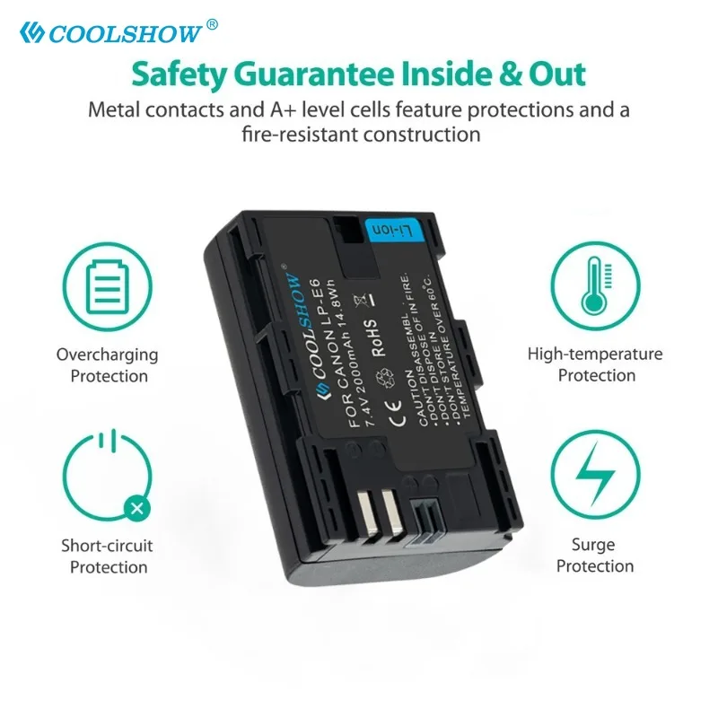 Cargador de batería LP-E6 LP E6, para Canon EOS 6D, 7D, 80D, 70D, 60D, 5D, MarkII III, IV, EF-S, 18-200IS, Kit 5D Mark III, 2000mah