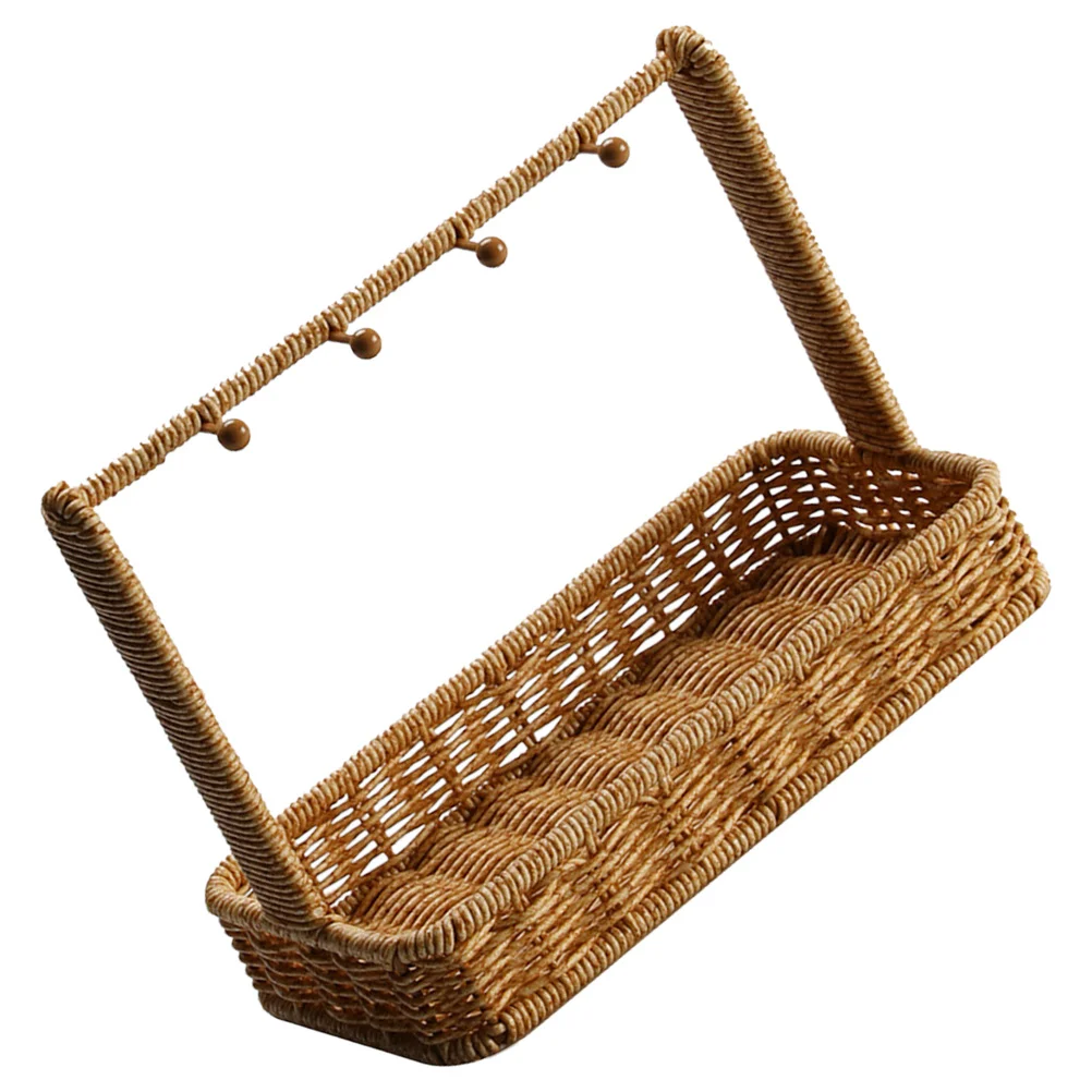 

Rattan Storage Basket For Entryway Woven Key Organizer Portable Sundries Basket With Handle Lightweight Rectangular Weave