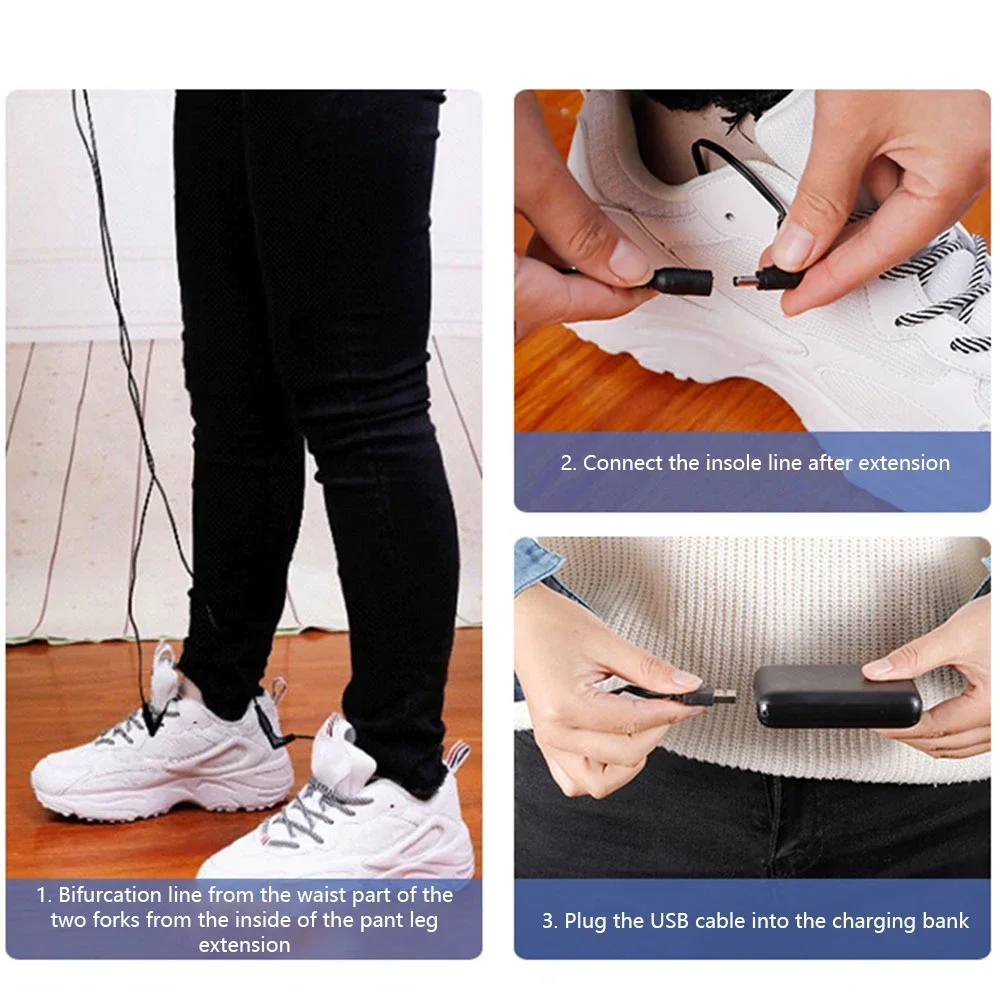1 Pair USB Heated Insoles Winter - Full Foot Heating Electric Foot Warmers Unisex Washable Thermal Shoe Sock Pads