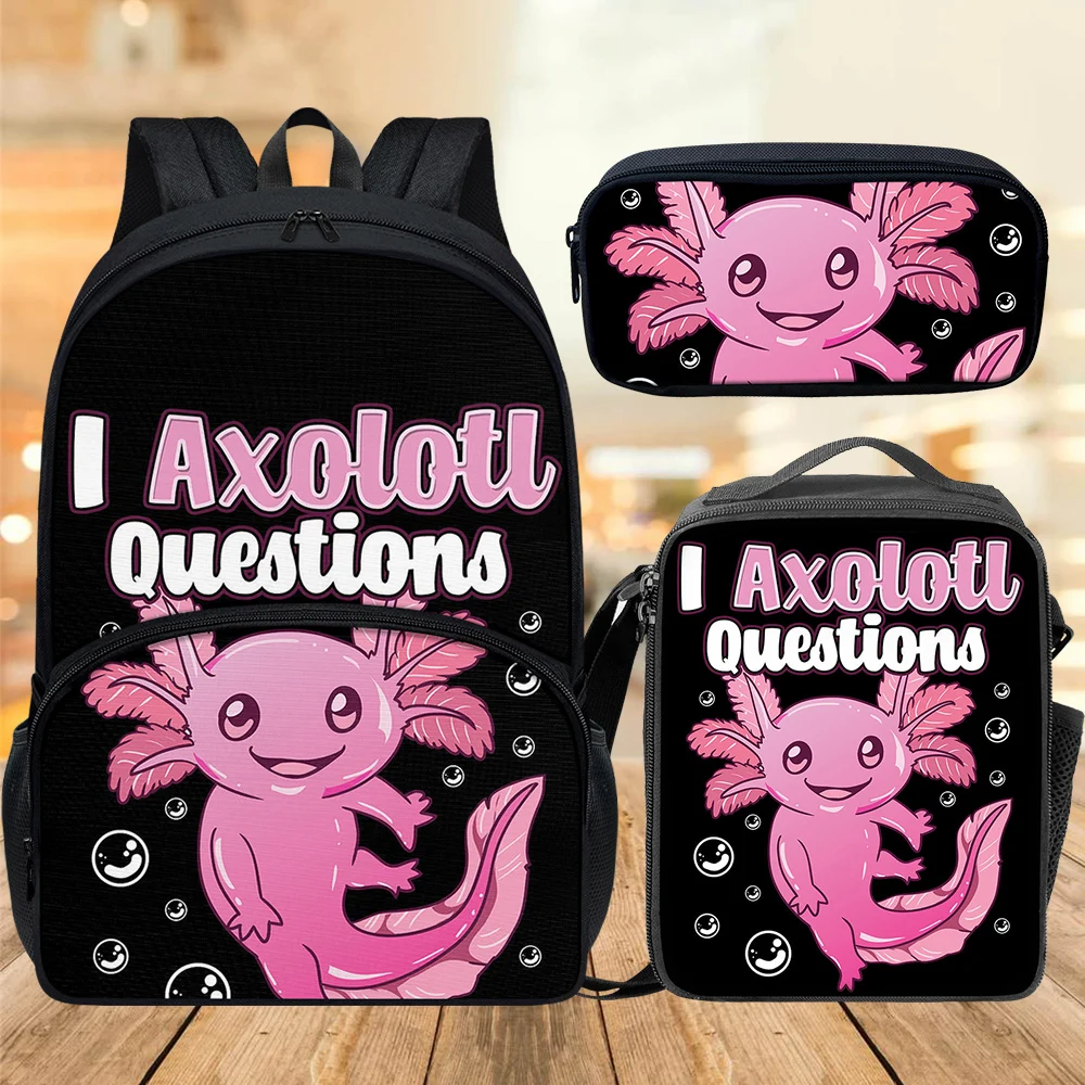 

3pcs Set Kid Child Schoolbag Cartoon Axolotl Backpack Pencilcase Crossby Schoolbag Boys Girls Student Bag Children School Gifts