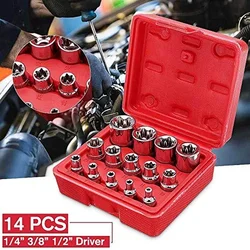 4/5/14 PCS Female Torx Bit Star-Shaped Socket Set 1/4, 3/8, 1/2 inch drive E4 - E24(4MM-24MM) Car Repair Tool