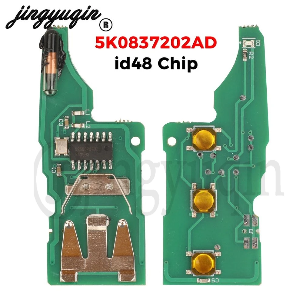 

jingyuqin 5K0837202AD Remote Key circuit board id48 Chip Fob for VW/VOLKSWAGEN Caddy Eos Golf Jetta Beetle Polo Up Tiguan Touran