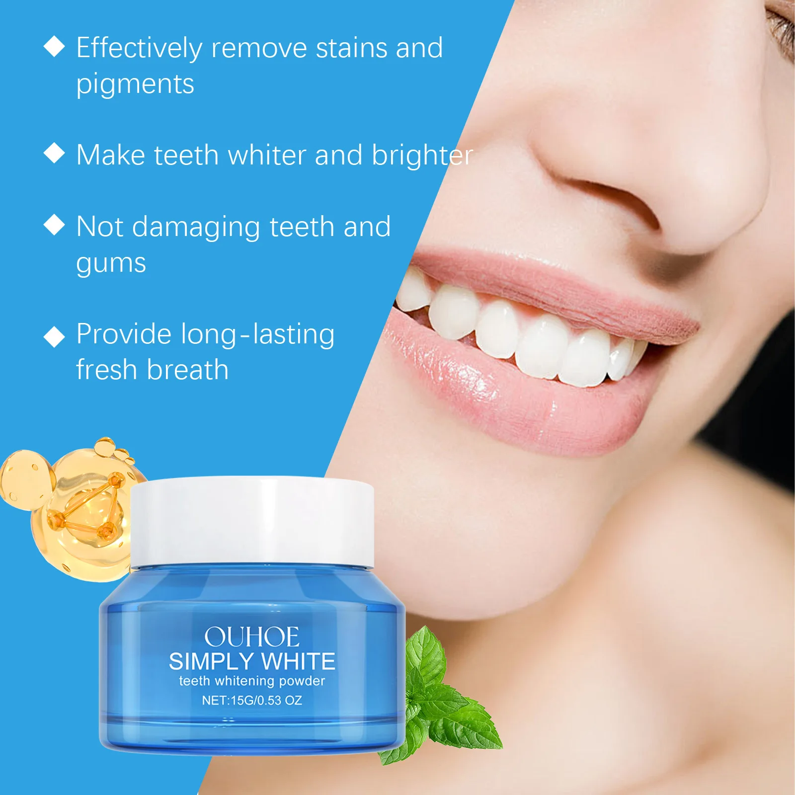 Teeth Whitening Powder Dental Cleaning Teeth Remove Plaque Stains Tartar Mint Refreshing Oral Hygiene Fresh Breath Teeth Powder