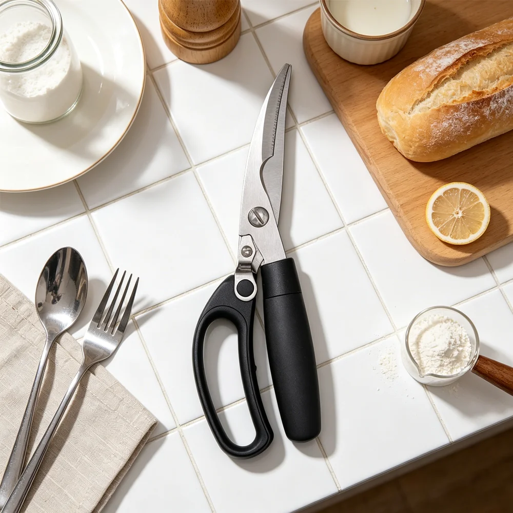 Heavy Duty Effort-Saving Kitchen Shears, Stainless Steel Spring Chicken Bone Scissors with PP Handle for Seafood Cooking