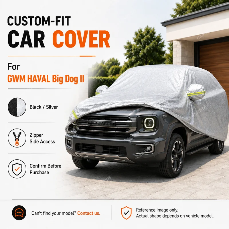 For GWM HAVAL Big Dog II Custom Fit Full Car Cover Silver-Coated Oxford Fabric Side Zipper Access UV Protection Outdoor Parking