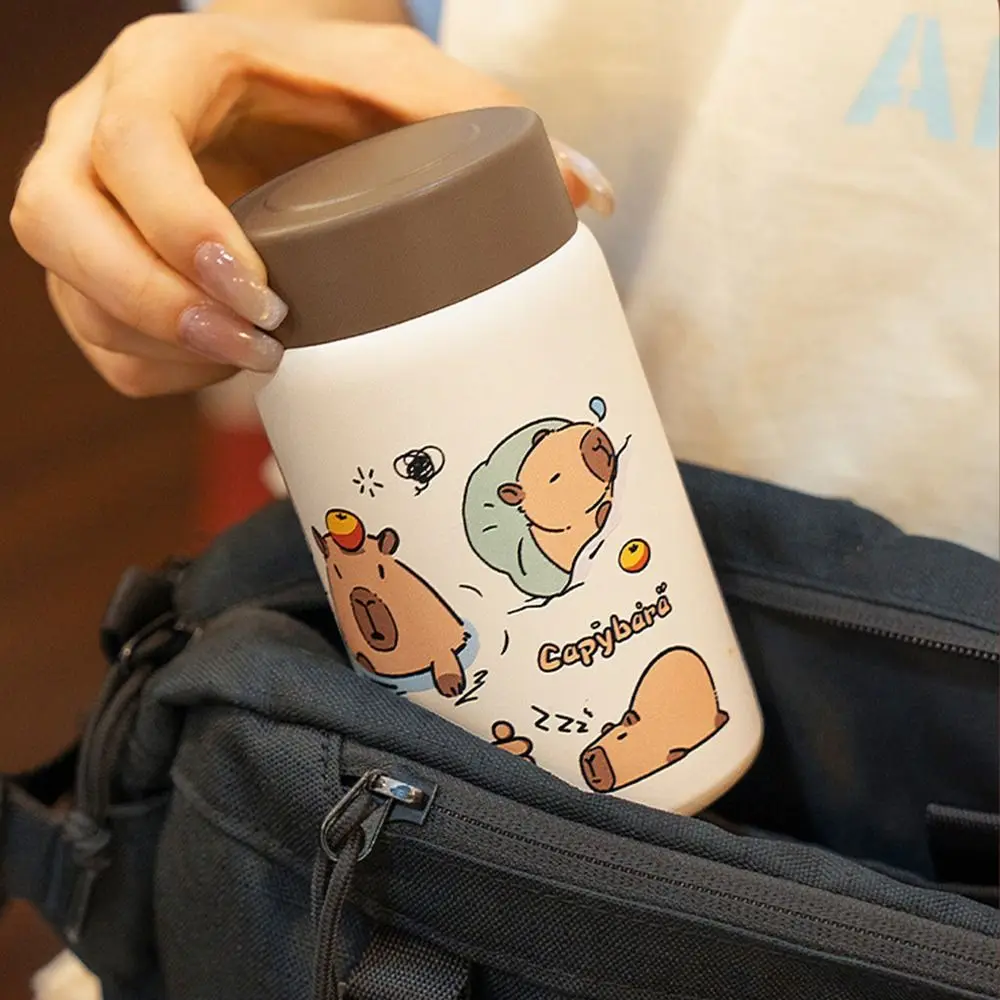 Large Capacity Stainless Steel Capybara Insulated Cup with Crossbody Capybara Thermos Vacuum Straw Cup Water bottle for Student