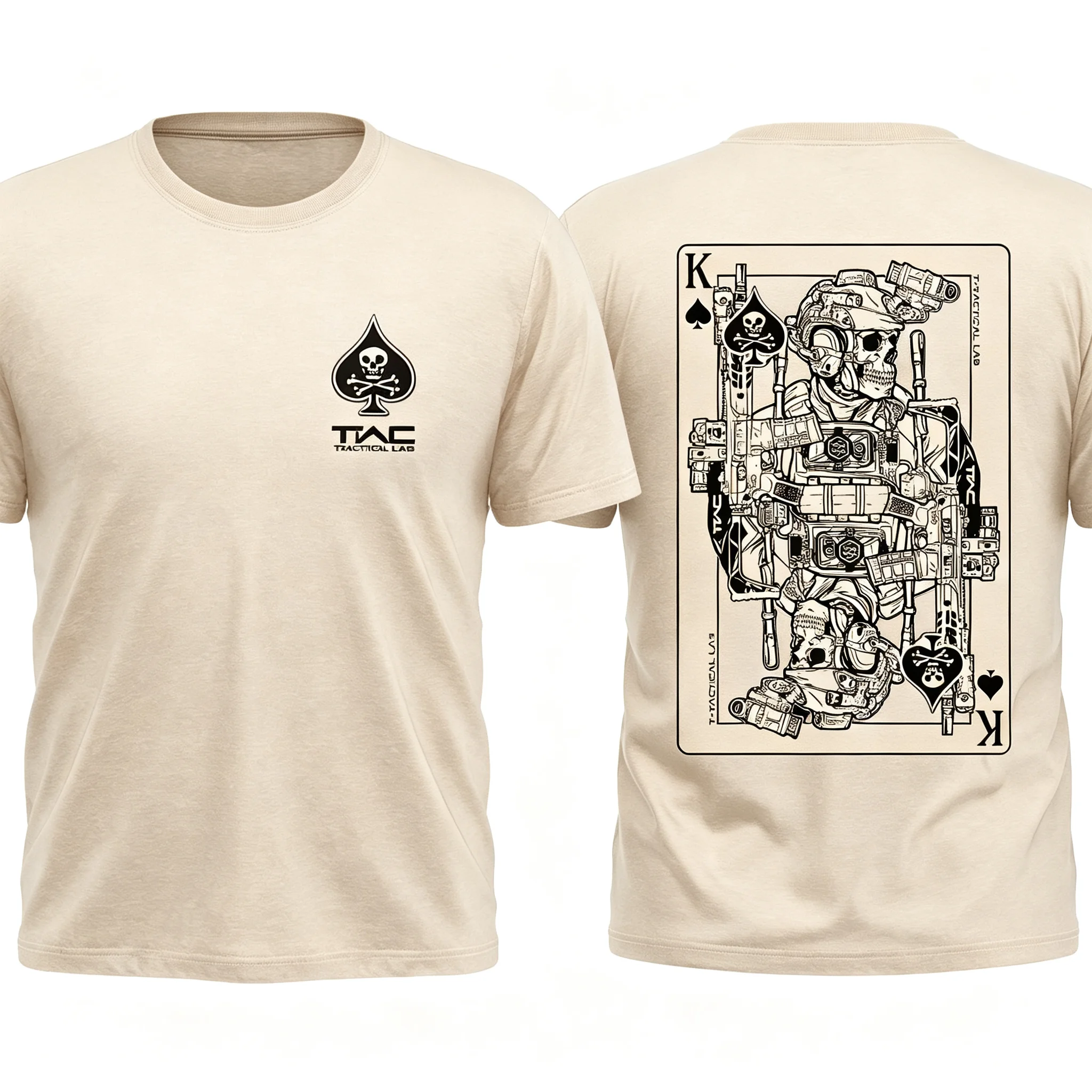 2026 New Tactical Family Matching Unisex Oversized T Shirt Tactical Skull King Spade Card Back Print Streetwear Tops