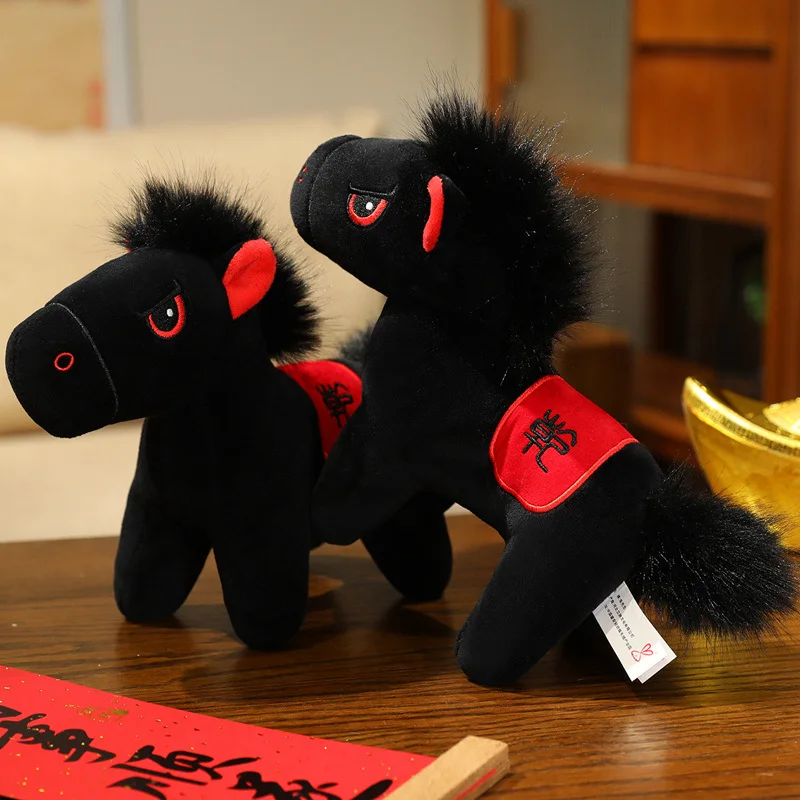 

12/28cm Cute Black Horse Plush Toy New Year Mascot Horse Pendant Keychian Chinatown Boutique Pony Decor Festival Gift Kid Gift