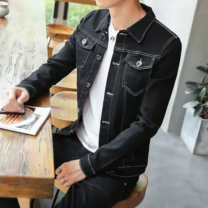 Men\'s Denim Jacket Red Korea Male Jean Coats Slim Fit Low Cost Fast Delvery Big Size Lxury in Lowest Price Branded Menswear Worn
