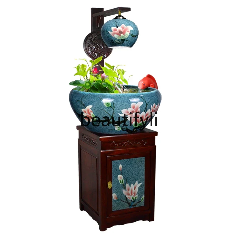 

Chinese ceramic fish tank with cabinet living room household goldfish tank circulating water ornament