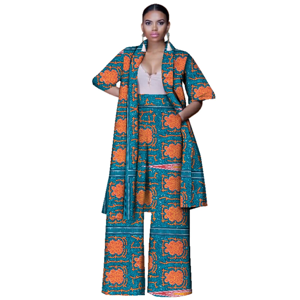 Fashion Women Suits 2 Pieces Set African Print Long Tops and Pants Women Bazin Riche Pants Sets African European Clothing WY3143