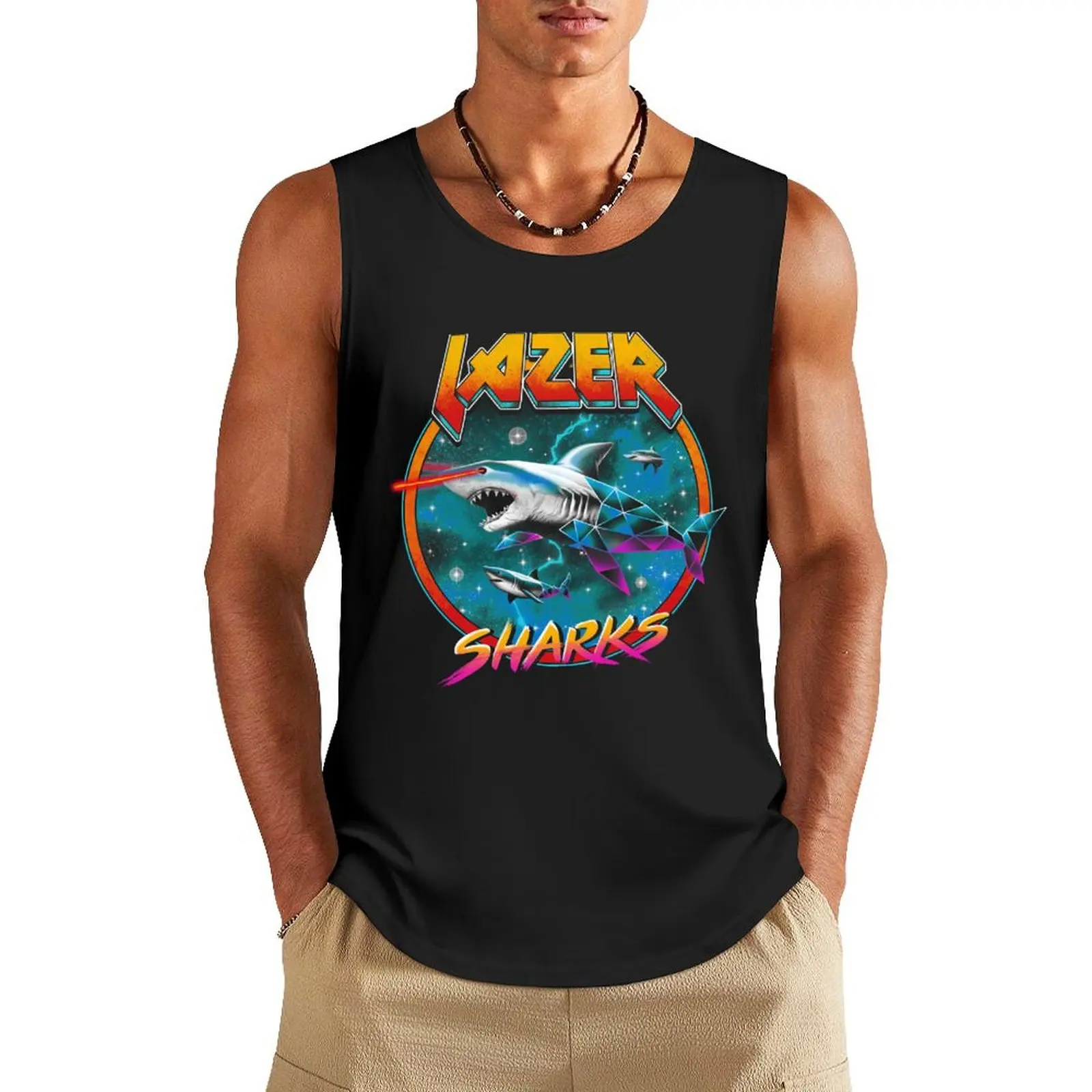 Lazer Sharks Tank Top training weight vest plain t-shirt t-shirt Men's