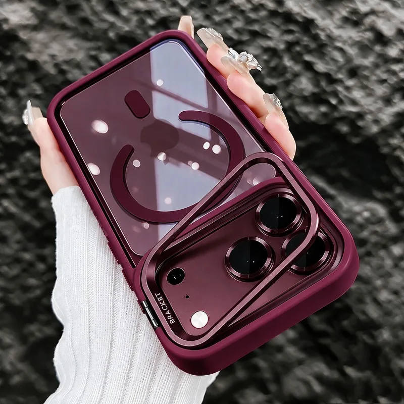 Luxury Magnetic Wireless Charging Camera Bracket Case For iPhone 18 17 16 15 14 13 12 Pro Max For Magsafe Lens Protective Cover