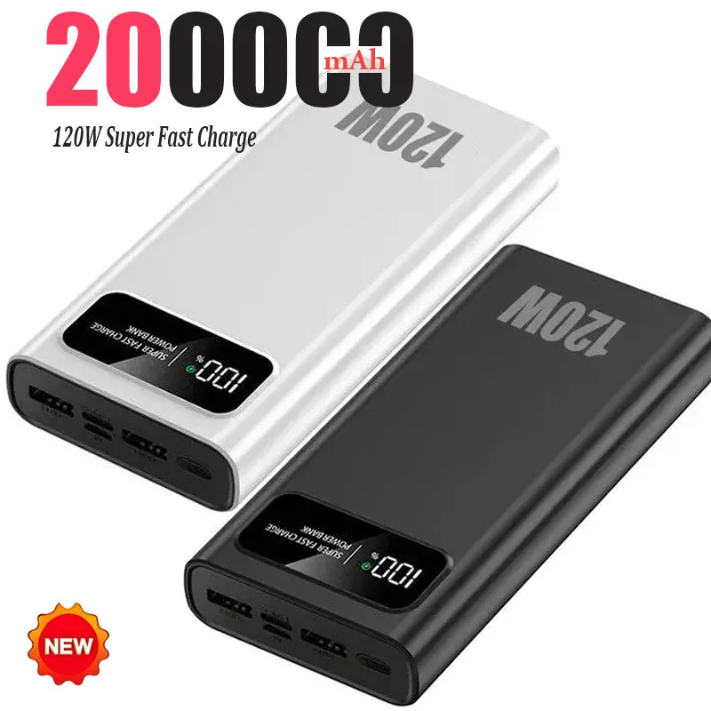 

120W Super Fast Charging Battery 200000mAh High Capacity Digital Display Power Bank For Iphone Samsung Xiaomi Huawei