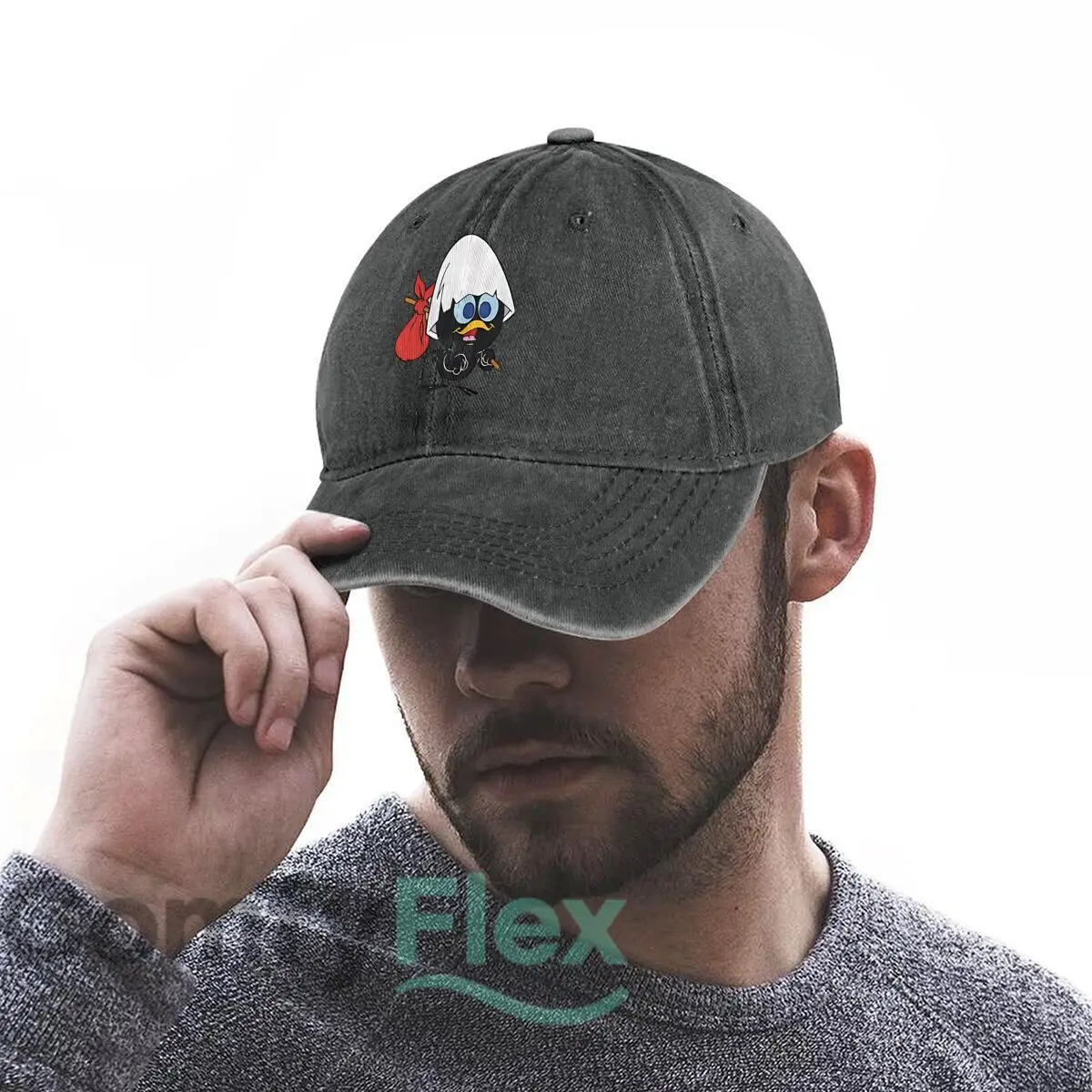 Cartoon Bird with Rice Hat Fashion Washed Baseball Cap Hat Outdoor Activities