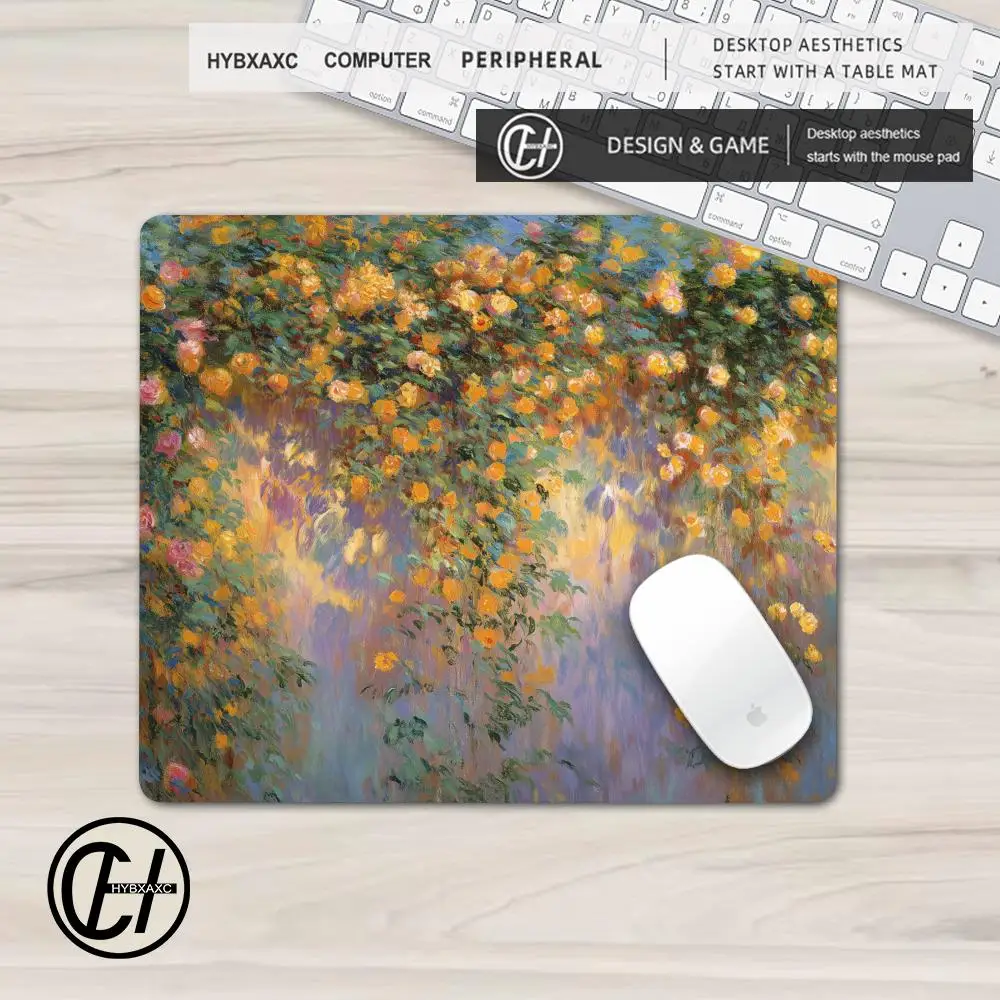 Flowers Floral Small Mouse Pad Gaming Laptops Mousepad Gamer Carpet Keyboard Mat Desk Protector Claude Monet Mause Pads 18X22