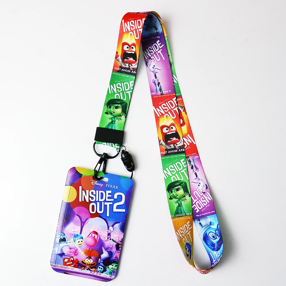 Hot Selling Disney Inside Out 2 Lanyard ID Card Holder Girls Badge Holders High Quality Neck Strap with Keychain Phone Rope