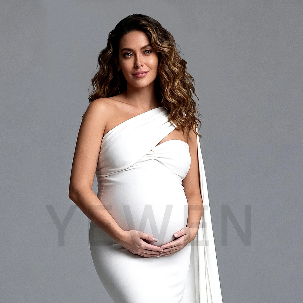 2026 One Shoulder White Maternity Photoshoot Dresses for Pregnant Photography Baby Belly Shooting Dress for Photo Shoot YEWEN