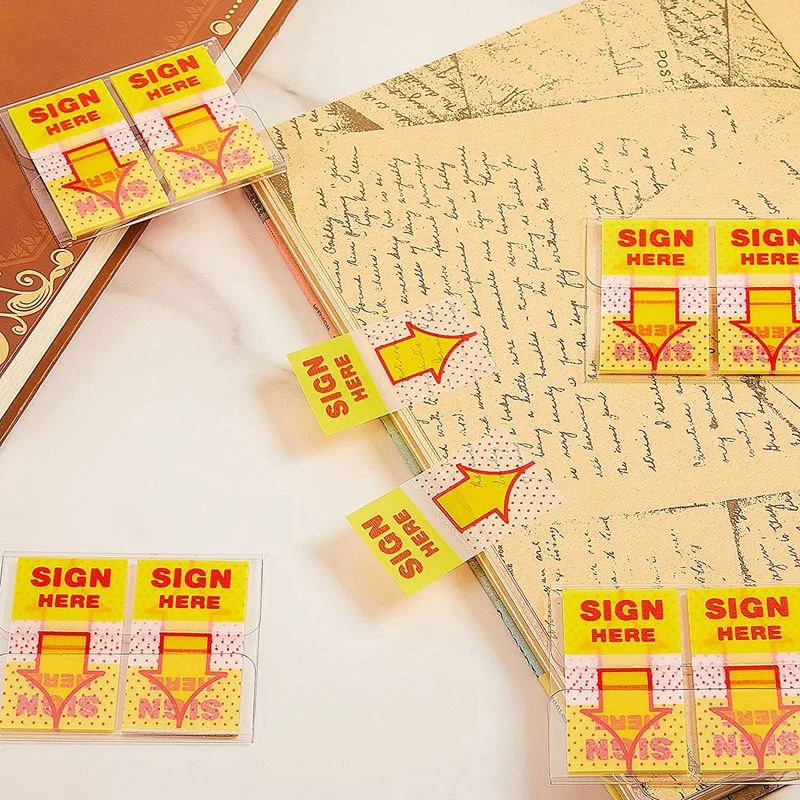 300 Piece Sign Here Tabs Sign Here Stickers With Dispenser Arrows Flag, 1 Inch (Yellow)