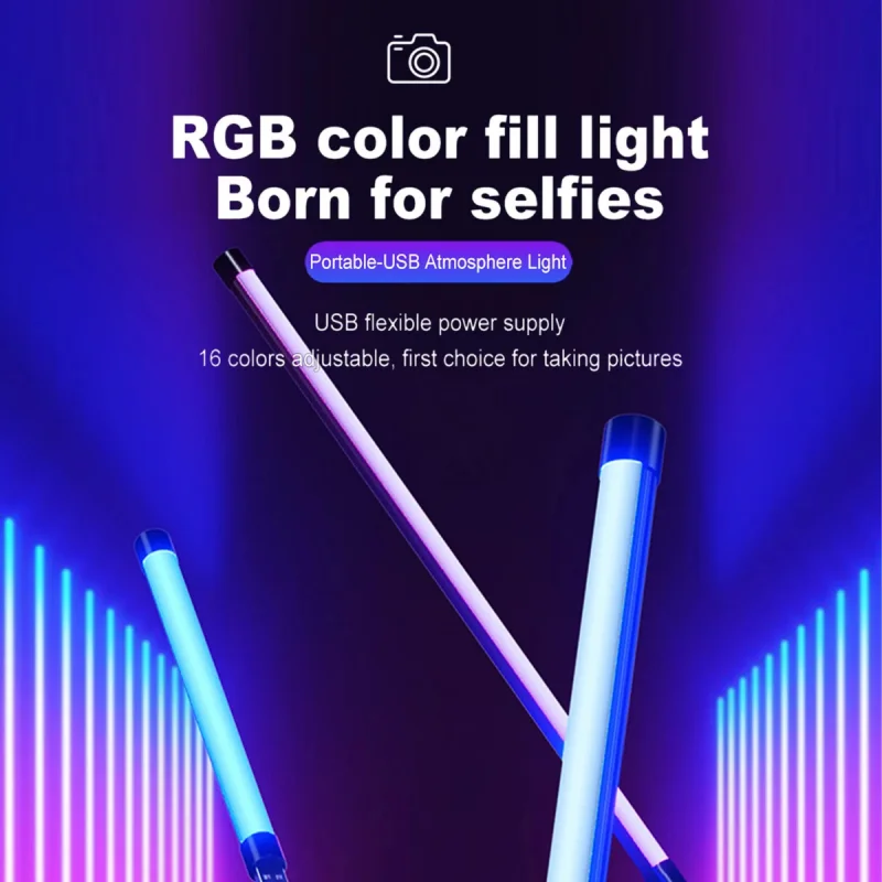 ポータブルRGBフィラーライトスティック、カラフルなハンドヘルド自撮りランプ、デスクトップLEDランプ、写真照明、20cm、40cm