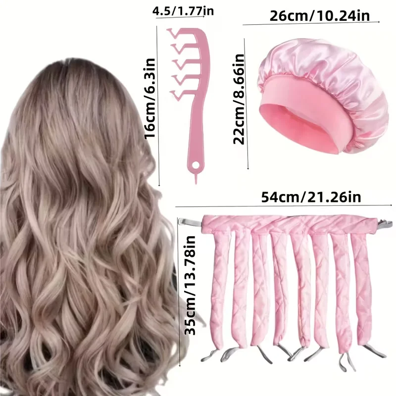 3-teiliges Set für Damen: Heißluftloser Lockenstab und Haarband, Heißluftloser Lockenstab, Satin-Schlafhaube und gewellter Z-Kamm, zum Selbermachen. – Detail 1