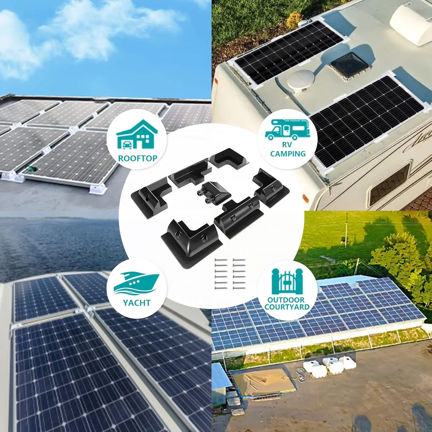 7pcs/Set Solar Panel Mounting Brackets Kits White Black No Drill RV Roof Mounts For Caravans Campervans