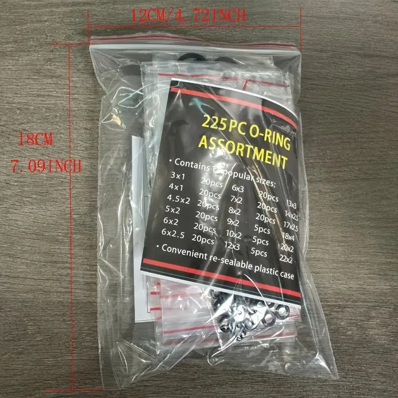 225 sztuk/worek Czarne Gumowe O-ringi Zestaw Uszczelek Podkładek Uszczelniających O-ringi 18 Rozmiarów