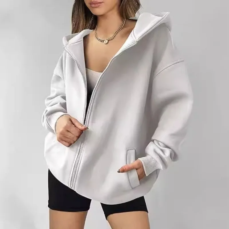 

2025 New Women's Zipper Hoodie Women's Sweatshirt Long Sleeve Jacket Coat Fitness Clothing Women