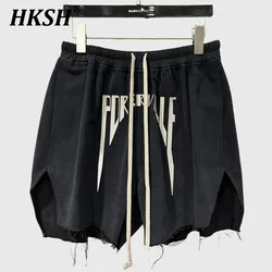 HKSH 2026 Spring Autumn New Men Tide Dark High Embroidered Letter Shorts Double Fit Hairy Edge Chic Fashion Cotton Capris HK3852