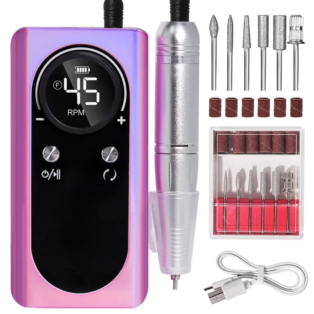 45000RPM 充電式ネイルドリルマシン LCD付き 低騒音 プロ仕様 ネイルポリッシュサンダー ネイルアクセサリーセット