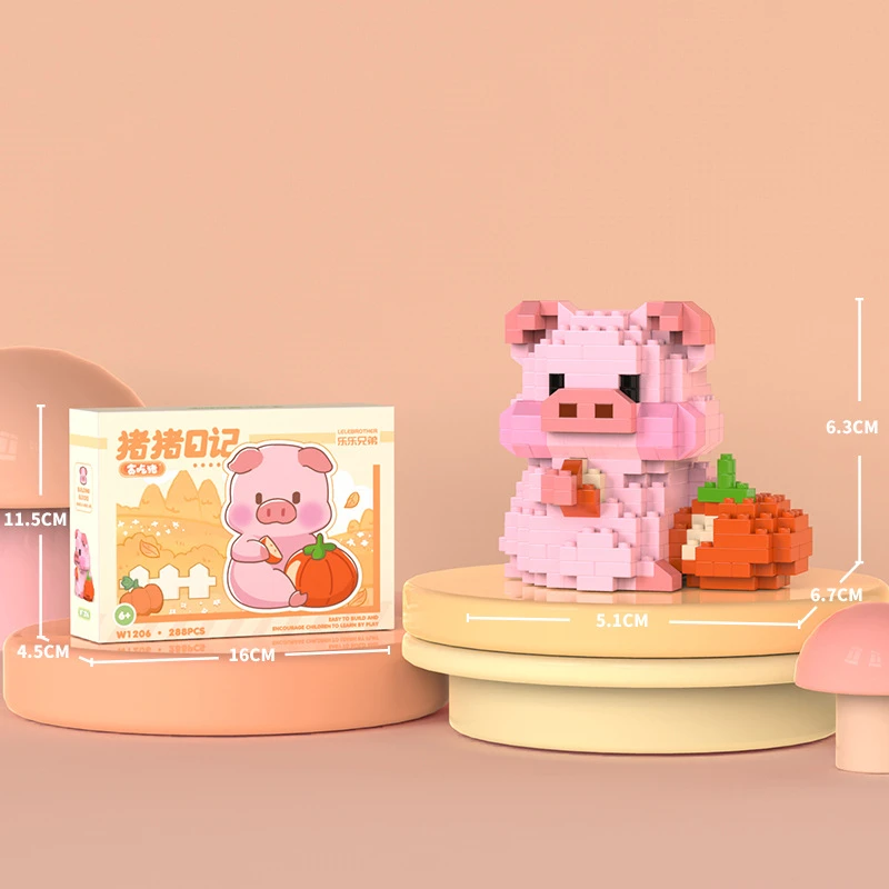 Mikro partikel Schwein Tagebuch Cartoon Schwein Puppe Modell Ornamente Kinder Lernspiel zeug montiert Bausteine