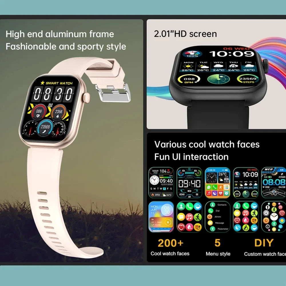 풀 터치 스크린 블루투스 통화 방수 스포츠 피트니스 트래커, 여성용 스마트 워치, 2023 최신 스마트 워치