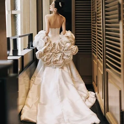 Romantic Unique 3D Flowers Brial Bolero With Long Train,Fashion Ivory Rose Wedding Cape,Ruffles Shawl Sleeves Bridal Wrap