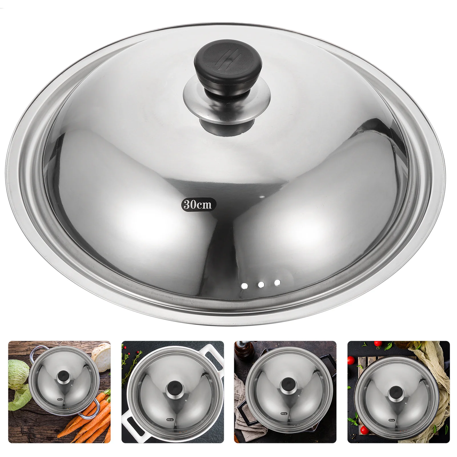 28/30cm Stainless Steel Seasoning Pot Cover Household Lid Replaceable Multi-Function Round Pot Lid Household Kitchen Pot Lid