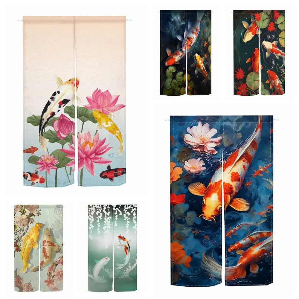 

Lotus Pond Koi Door Curtain Bedroom Kitchen Tea House Entrance Hanging Decorative Doorway Curtains Opaque Half-Split Curtain