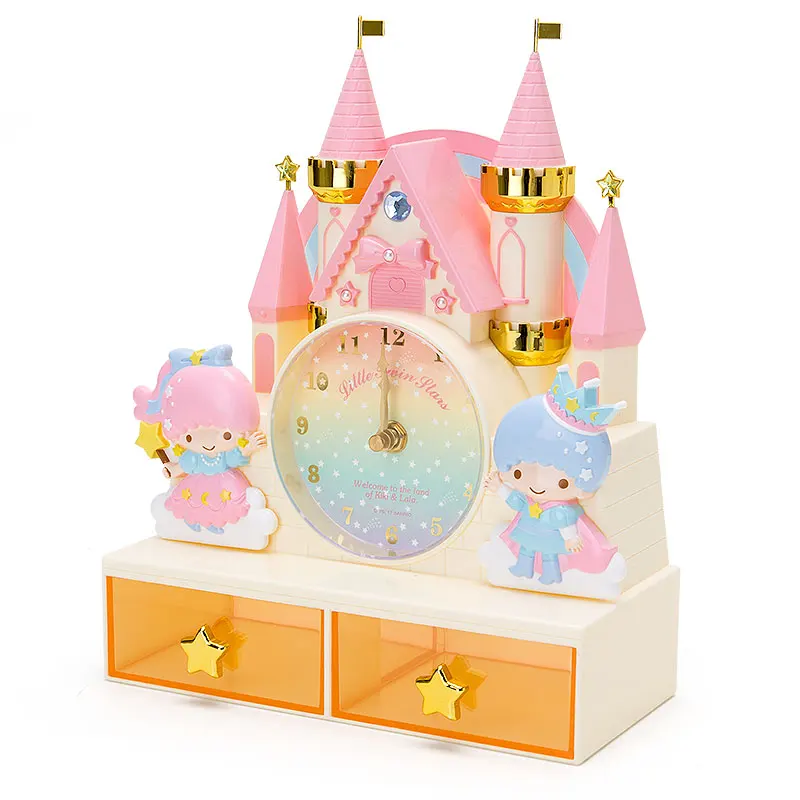 Special Sanrio Version Little Twin Stars Cinnamoroll Drawer Clock Sitting Table Clock Dream Castle Shape Desktop Ornamental