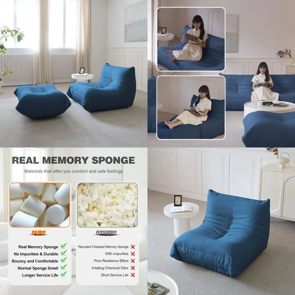 كرسي أريكة أزرق أنيق للاسترخاء، استخدام متعدد الغرف، كرسي مريح بنمط حصير #1