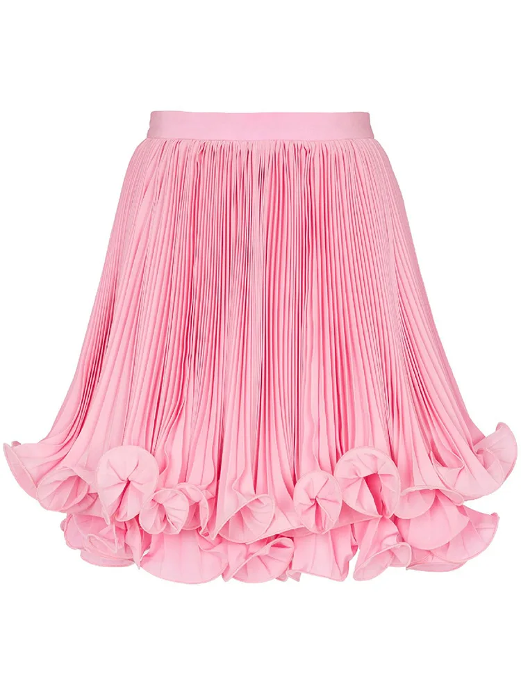 HIGH STREET Newest Fashion 2024 Designer Skirt Women's Curled Double-Layer Pleated Mini Skirt