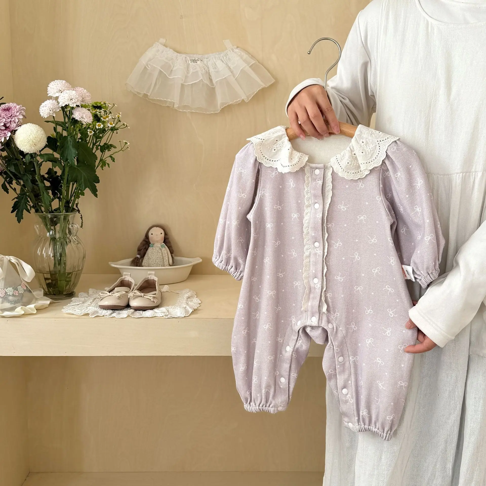 Baby Onesie Autumn New Small Floral Lotus Leaf Collar Long-sleeved Romper Baby Girl Fart Suit Climbing Suit