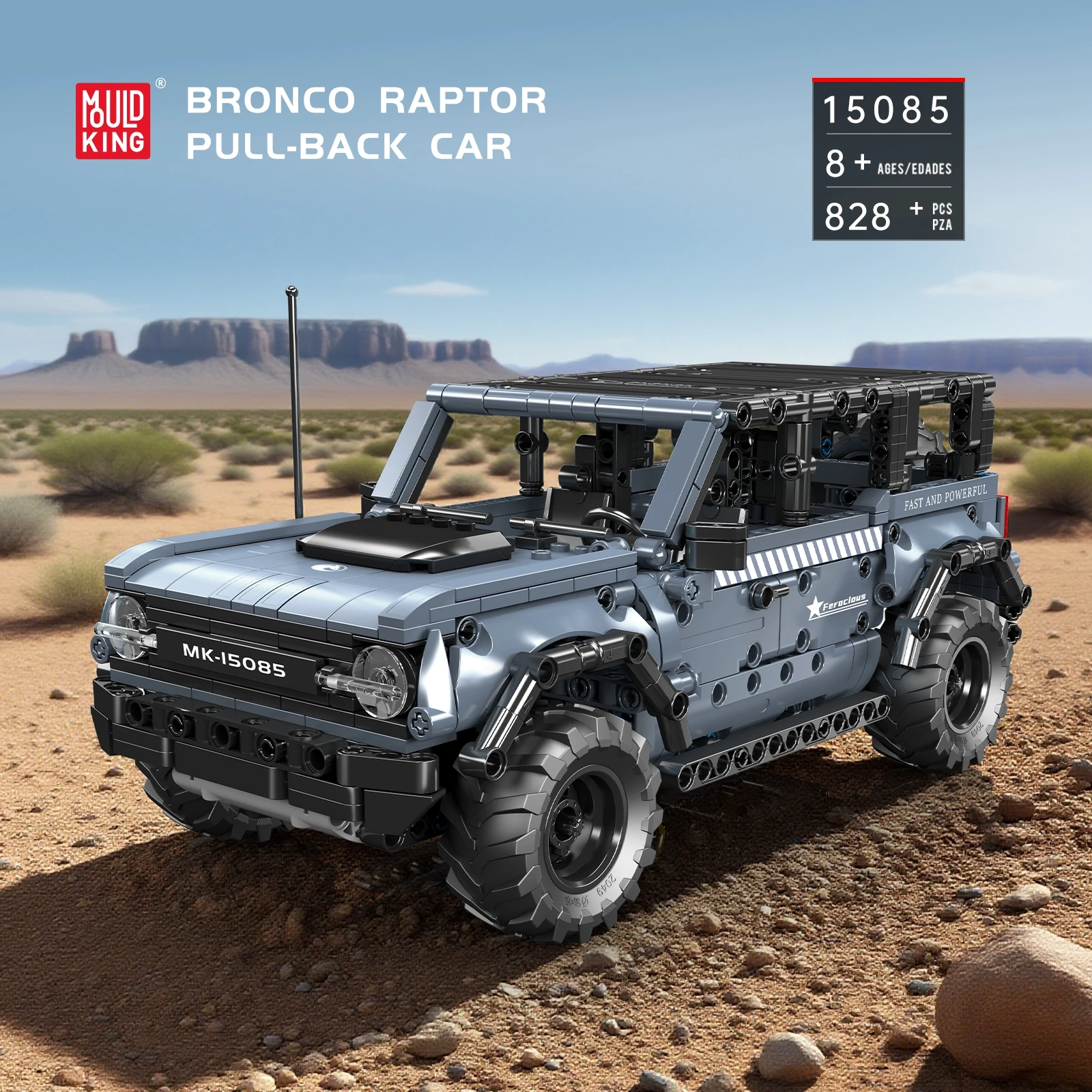 

Mold King 15085 No.Bronco Raptor, строительные блоки для автомобиля с откатом, модель внедорожника с откатным механизмом, детская игрушка в подарок, 828 шт.