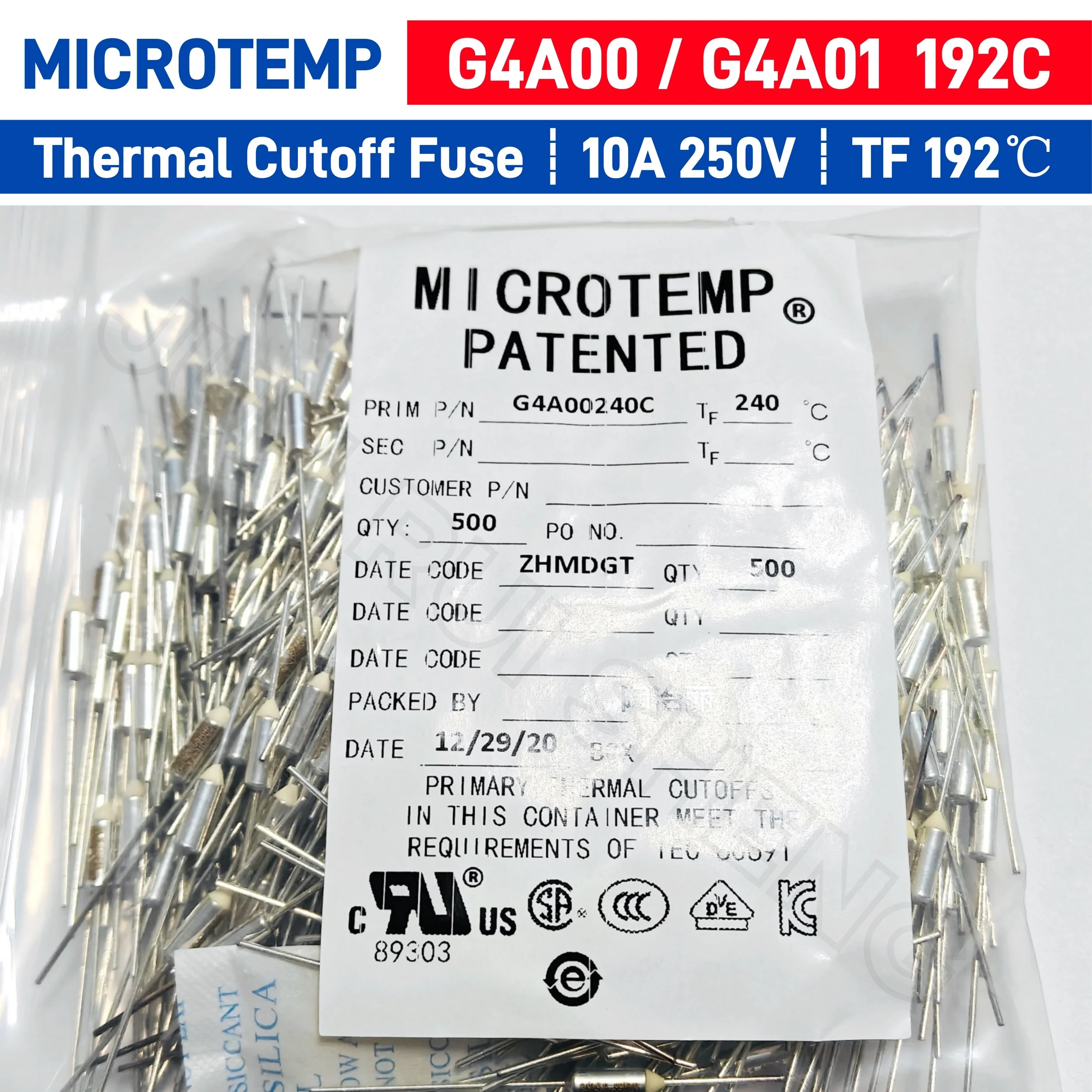 10PCS Original G4A00192 Thermal Fuse G4A00 G4A01 TF 192C 10A 250V G4A TF192 Degree G4A00192C TCO Thermal Cutoff Temperature Fuse