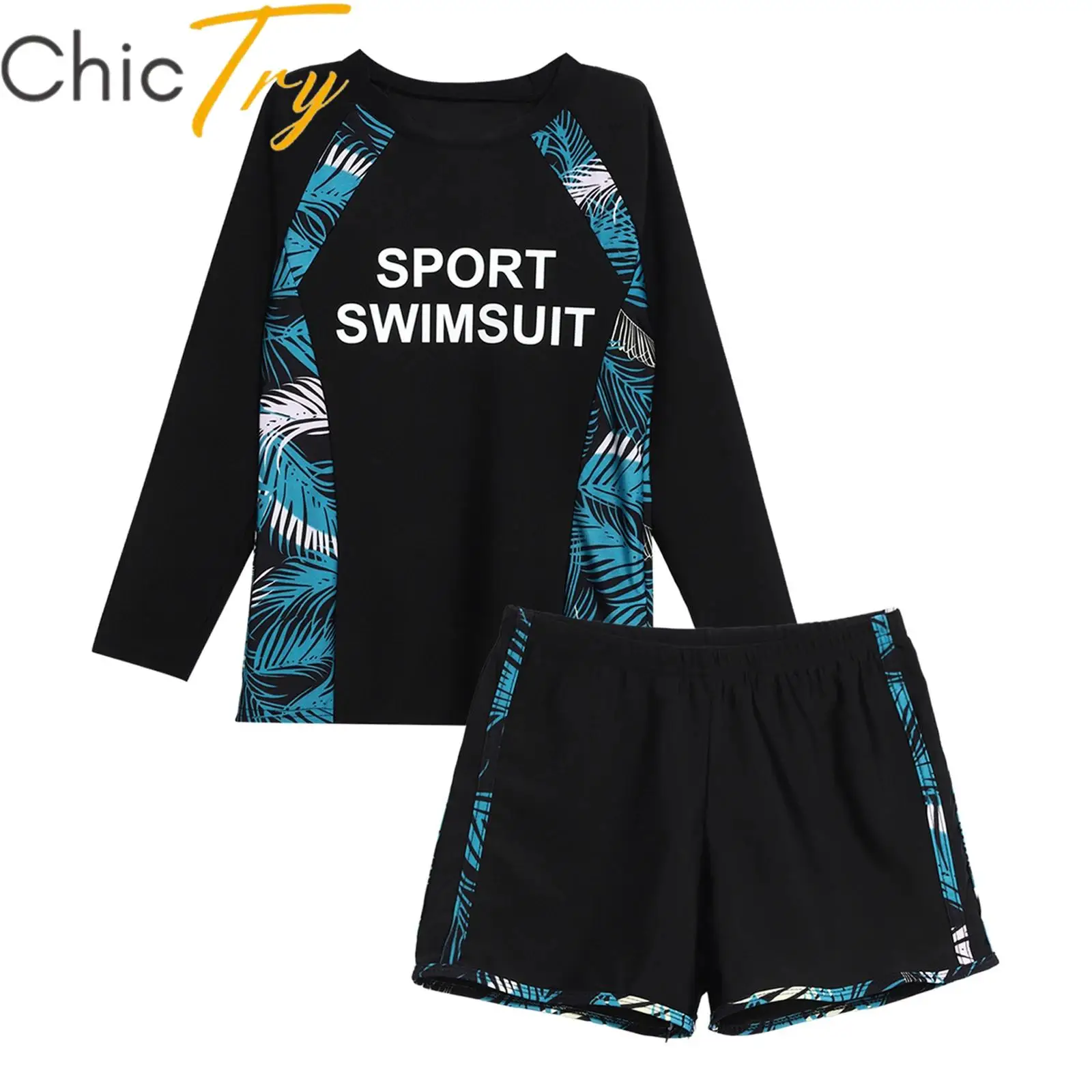 Kids Girls Quick-Drying Swimsuit Swimwear Long Sleeve Rash Guard Top with Shorts Bathing Suits for Snorkeling Swimming Surfing