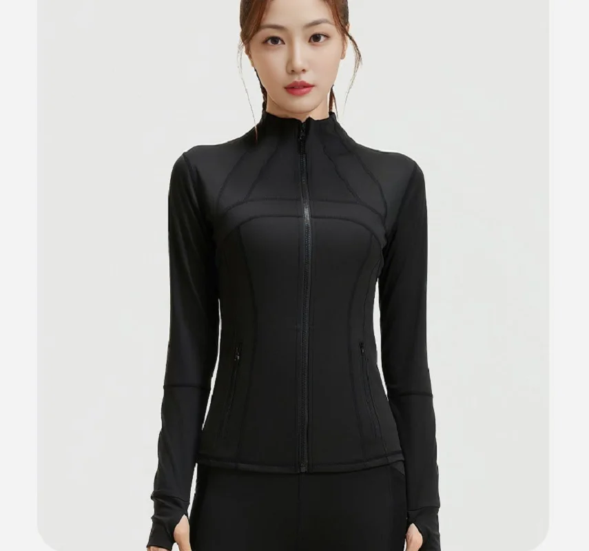 

2026 весенне-осенняя модная спортивная куртка для фитнеса и йоги с длинными рукавами и воротником-стойкой на молнии, дышащие тонкие куртки S-XXL