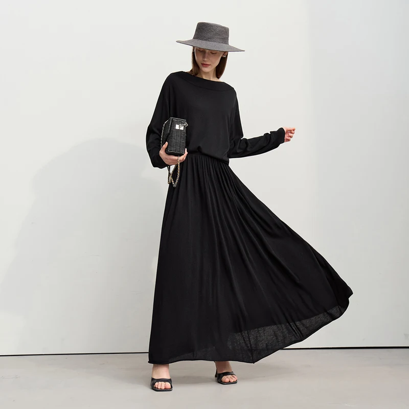 Amii Minimalist Long Skirt 2026 Spring New Solid Color Loose Skirts For Women Elastic Waist A-Line Knit Woman Clothes 12651010